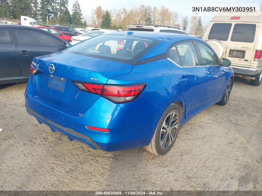 2021 Nissan Sentra Sv Xtronic Cvt VIN: 3N1AB8CV6MY303951 Lot: 40830688