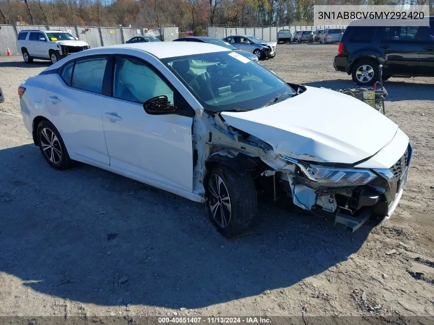 2021 Nissan Sentra Sv Xtronic Cvt VIN: 3N1AB8CV6MY292420 Lot: 40851407