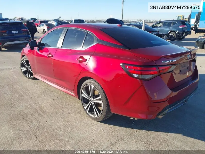 2021 Nissan Sentra Sr Xtronic Cvt VIN: 3N1AB8DV4MY289675 Lot: 40891879