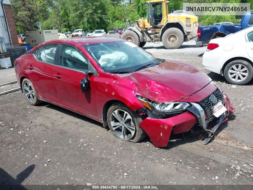 3N1AB8CV7NY248654 2022 Nissan Sentra Sv Xtronic Cvt