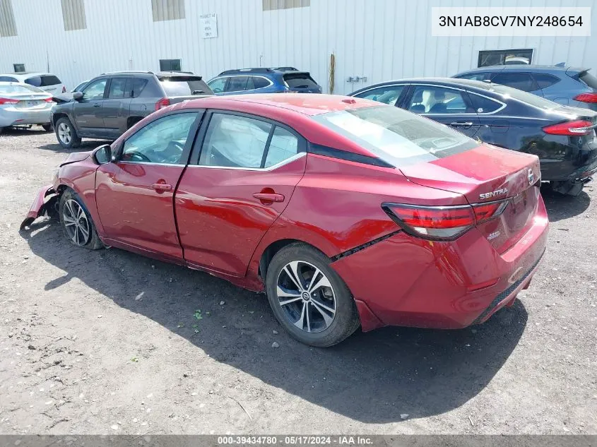 2022 Nissan Sentra Sv Xtronic Cvt VIN: 3N1AB8CV7NY248654 Lot: 39434780