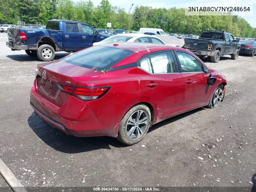 2022 Nissan Sentra Sv Xtronic Cvt VIN: 3N1AB8CV7NY248654 Lot: 39434780