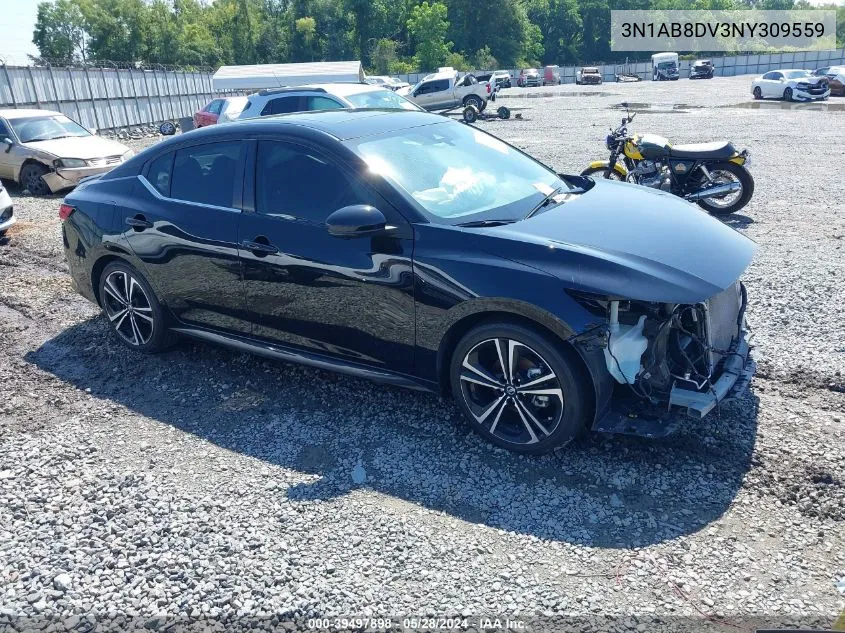 2022 Nissan Sentra Sr Xtronic Cvt VIN: 3N1AB8DV3NY309559 Lot: 39497898