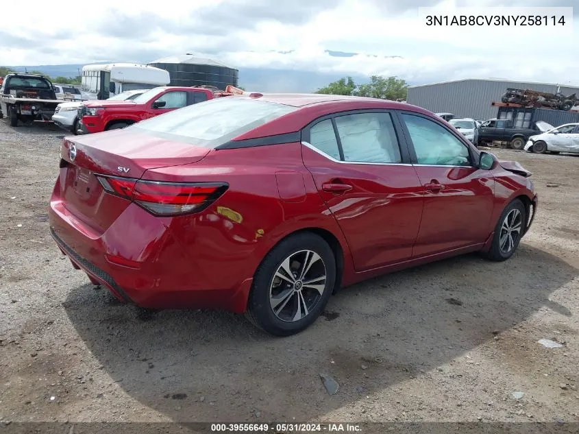 2022 Nissan Sentra Sv Xtronic Cvt VIN: 3N1AB8CV3NY258114 Lot: 39556649