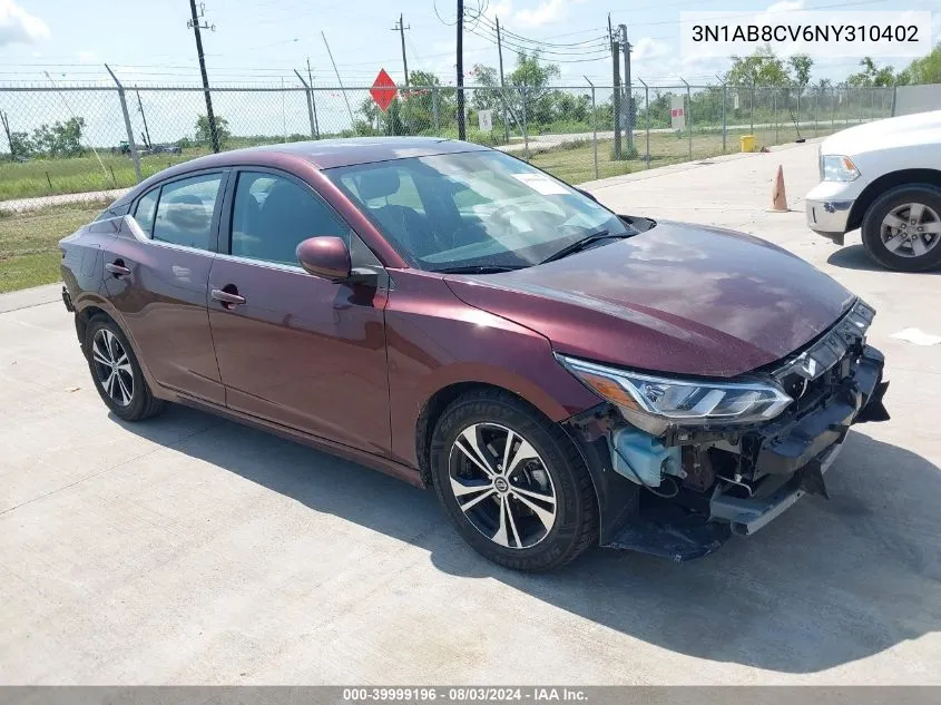 2022 Nissan Sentra Sv Xtronic Cvt VIN: 3N1AB8CV6NY310402 Lot: 39999196