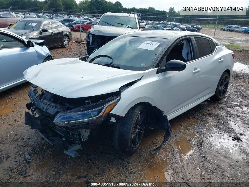 2022 Nissan Sentra Sr Xtronic Cvt VIN: 3N1AB8DV0NY241494 Lot: 40051515