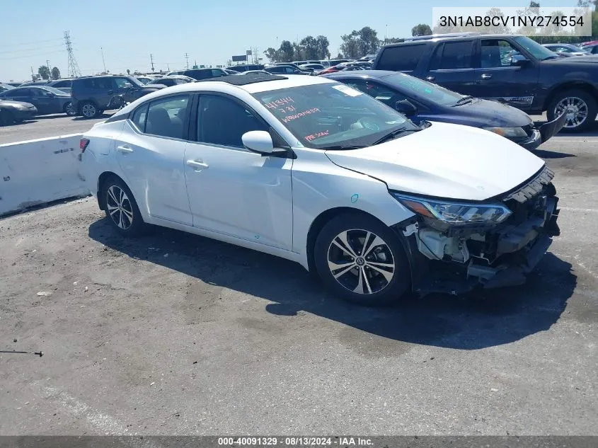 2022 Nissan Sentra Sv Xtronic Cvt VIN: 3N1AB8CV1NY274554 Lot: 40091329