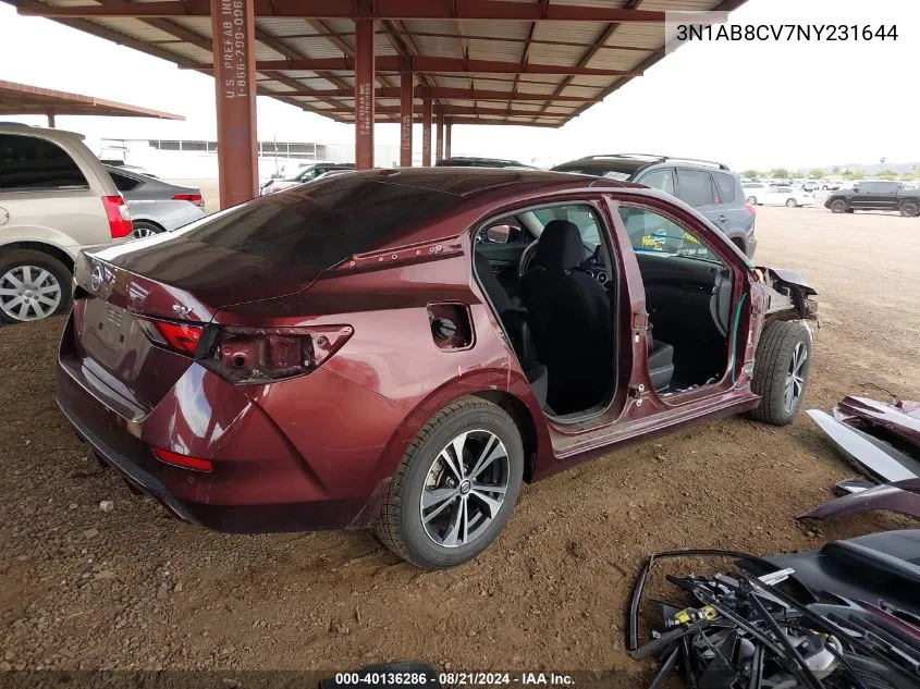 2022 Nissan Sentra Sv Xtronic Cvt VIN: 3N1AB8CV7NY231644 Lot: 40136286