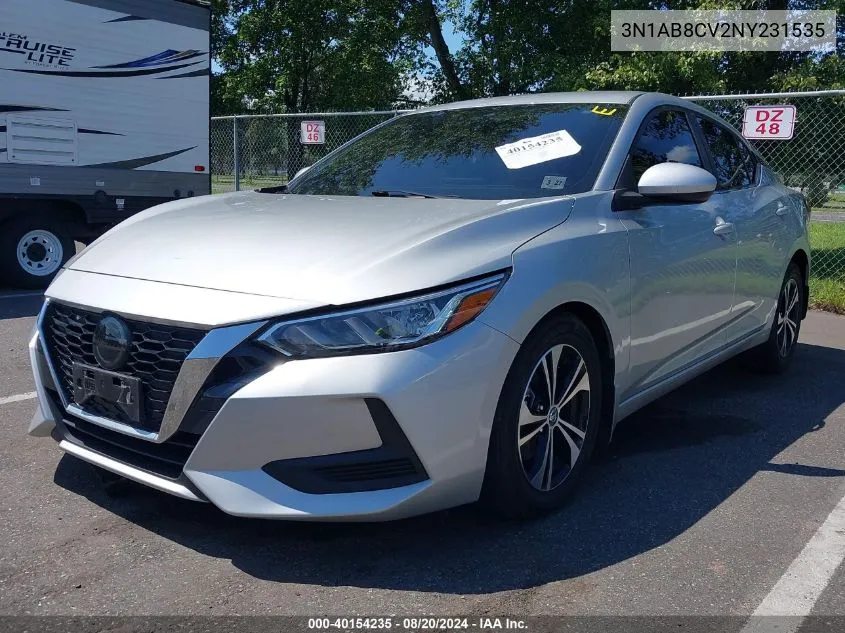 2022 Nissan Sentra Sv VIN: 3N1AB8CV2NY231535 Lot: 40154235