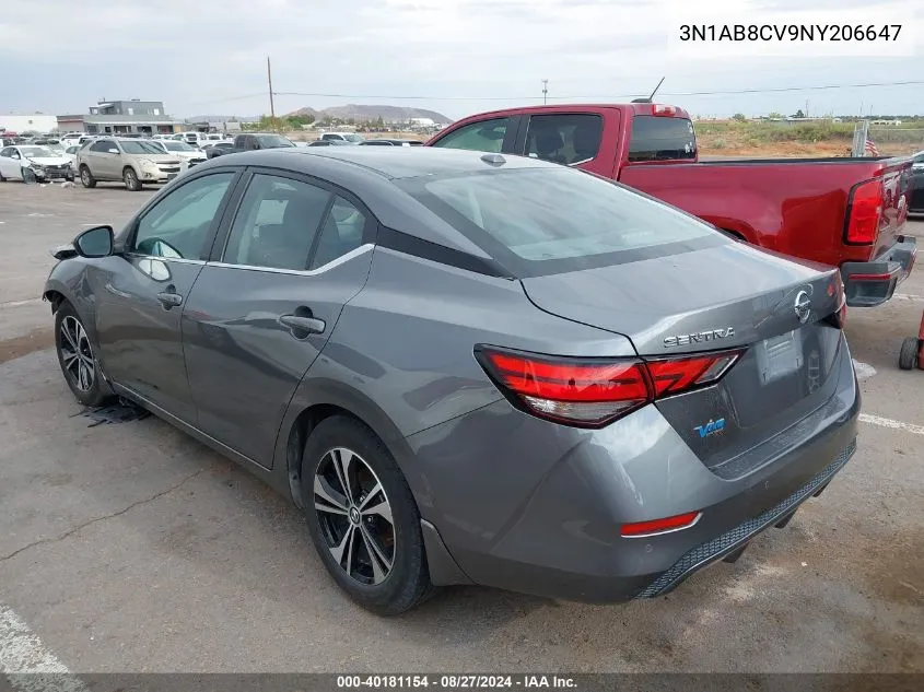 2022 Nissan Sentra Sv Xtronic Cvt VIN: 3N1AB8CV9NY206647 Lot: 40181154