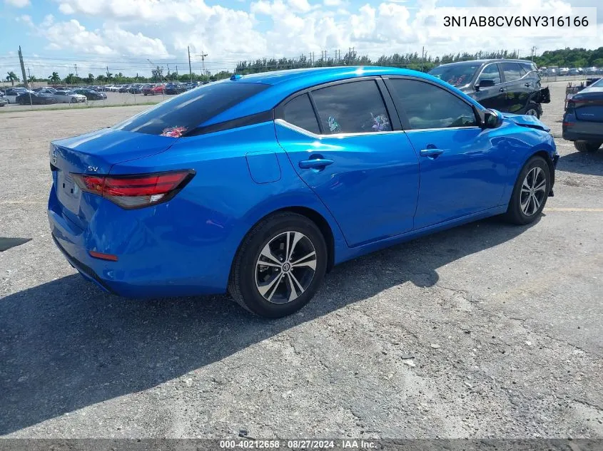 2022 Nissan Sentra Sv Xtronic Cvt VIN: 3N1AB8CV6NY316166 Lot: 40212658