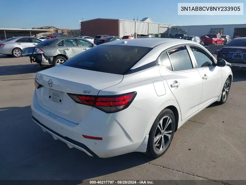 2022 Nissan Sentra Sv Xtronic Cvt VIN: 3N1AB8CV8NY233905 Lot: 40217797