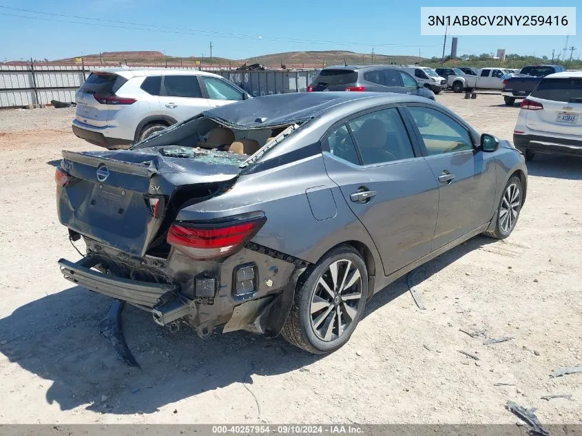 2022 Nissan Sentra Sv Xtronic Cvt VIN: 3N1AB8CV2NY259416 Lot: 40257954