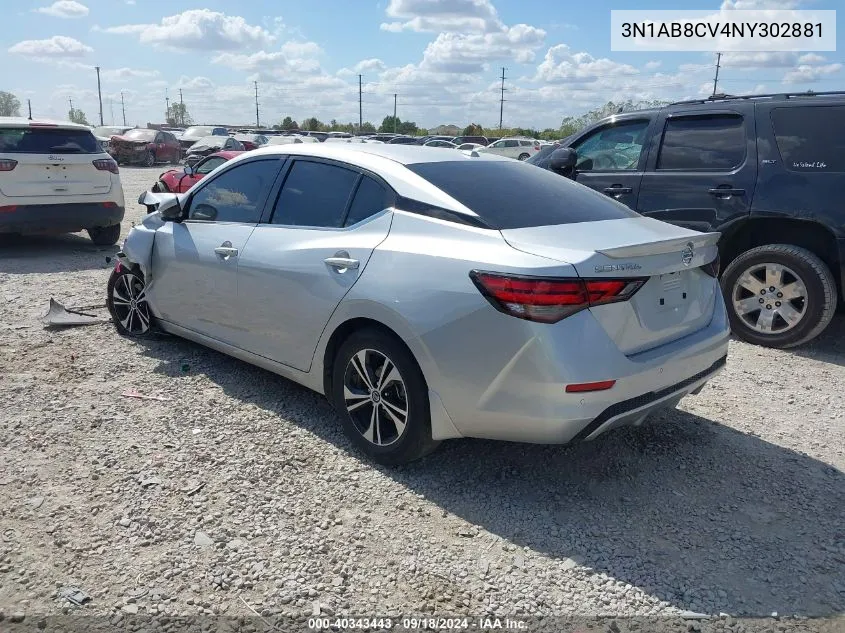 2022 Nissan Sentra Sv Xtronic Cvt VIN: 3N1AB8CV4NY302881 Lot: 40343443