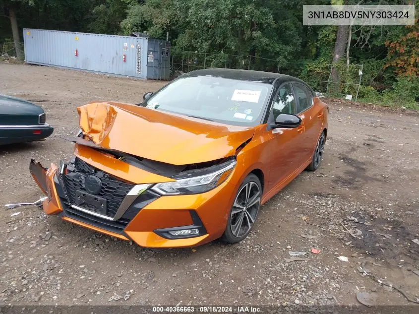 2022 Nissan Sentra Sr Xtronic Cvt VIN: 3N1AB8DV5NY303424 Lot: 40366663