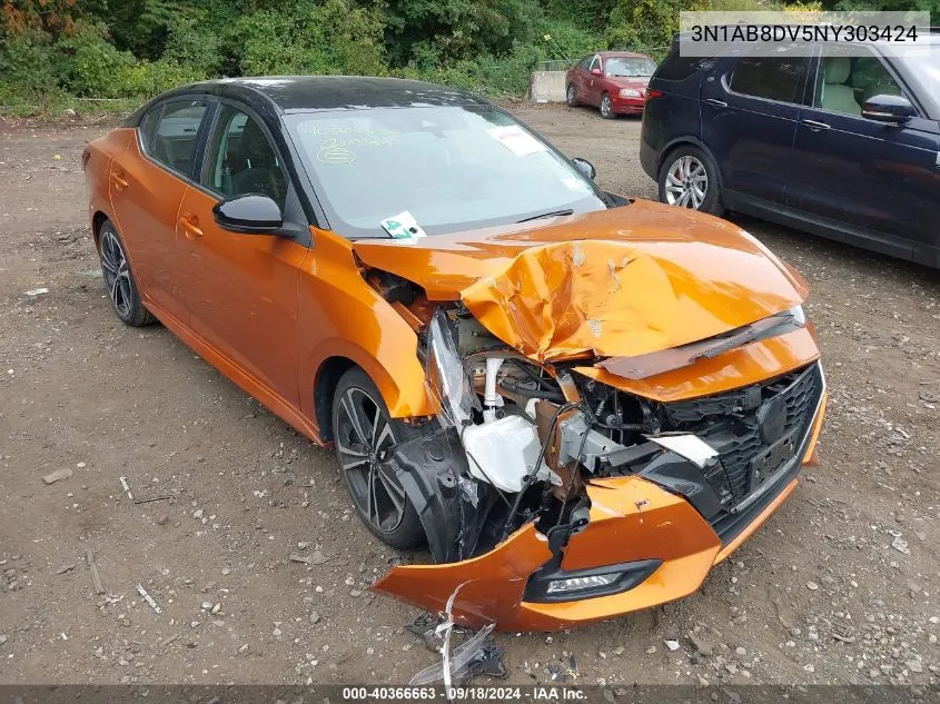 2022 Nissan Sentra Sr Xtronic Cvt VIN: 3N1AB8DV5NY303424 Lot: 40366663