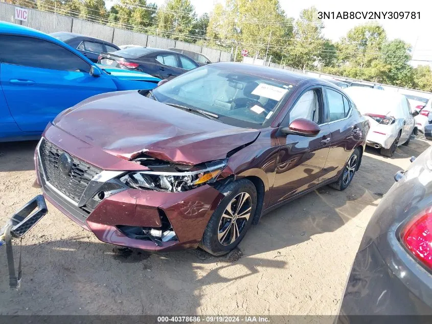 2022 Nissan Sentra Sv Xtronic Cvt VIN: 3N1AB8CV2NY309781 Lot: 40378686