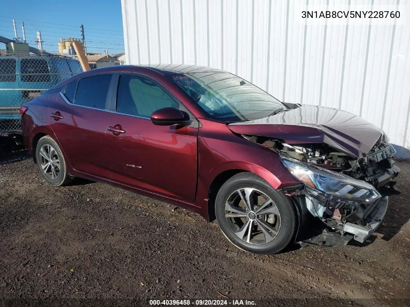 2022 Nissan Sentra Sv Xtronic Cvt VIN: 3N1AB8CV5NY228760 Lot: 40396458