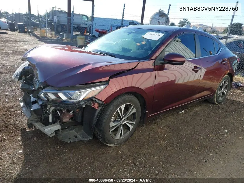 2022 Nissan Sentra Sv Xtronic Cvt VIN: 3N1AB8CV5NY228760 Lot: 40396458