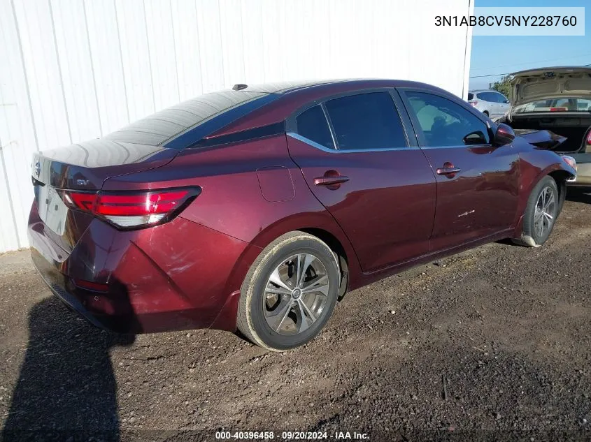 2022 Nissan Sentra Sv Xtronic Cvt VIN: 3N1AB8CV5NY228760 Lot: 40396458