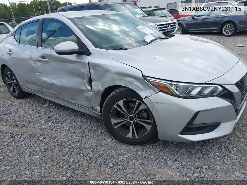 2022 Nissan Sentra Sv Xtronic Cvt VIN: 3N1AB8CV2NY231115 Lot: 40410194