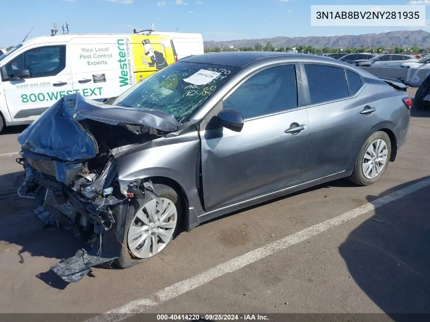 2022 Nissan Sentra S Xtronic Cvt VIN: 3N1AB8BV2NY281935 Lot: 40414220