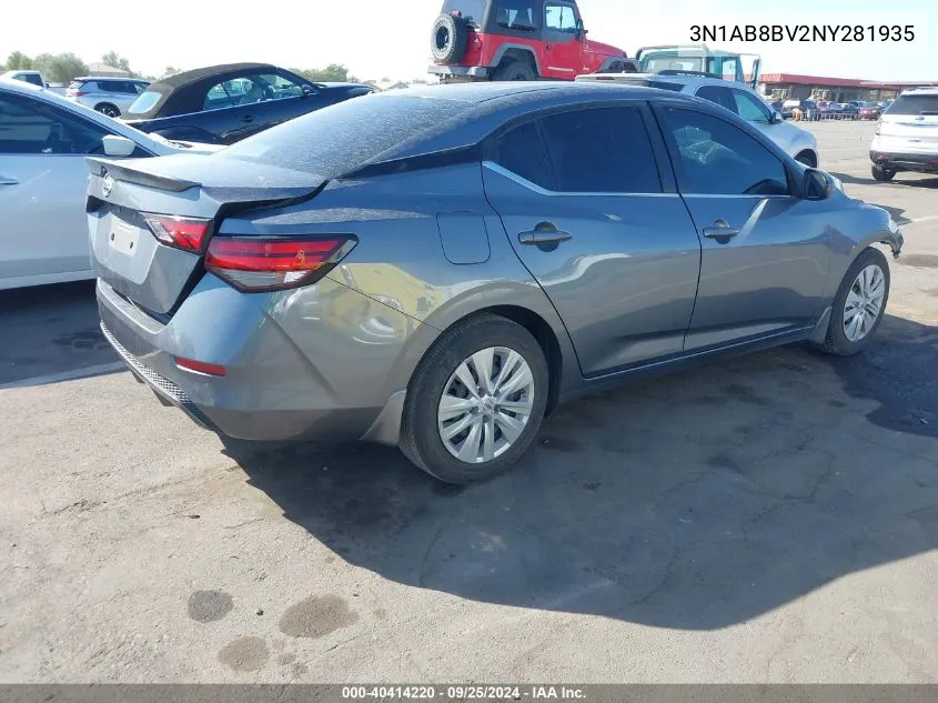 2022 Nissan Sentra S Xtronic Cvt VIN: 3N1AB8BV2NY281935 Lot: 40414220