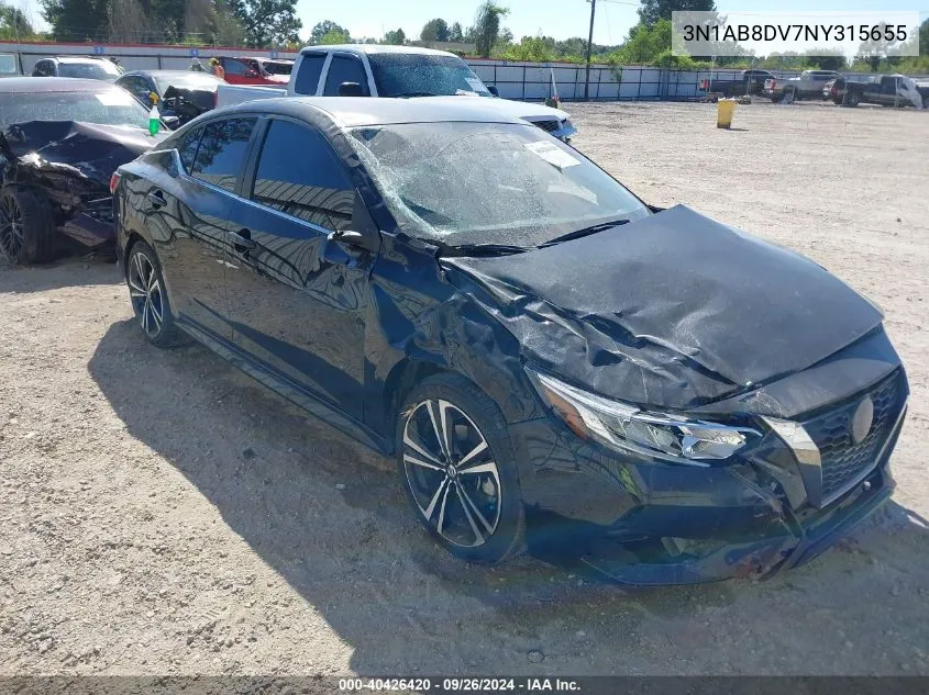 2022 Nissan Sentra Sr Xtronic Cvt VIN: 3N1AB8DV7NY315655 Lot: 40426420