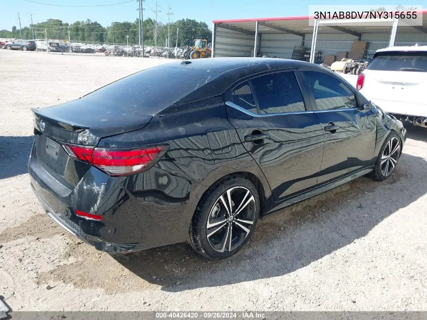 2022 Nissan Sentra Sr Xtronic Cvt VIN: 3N1AB8DV7NY315655 Lot: 40426420