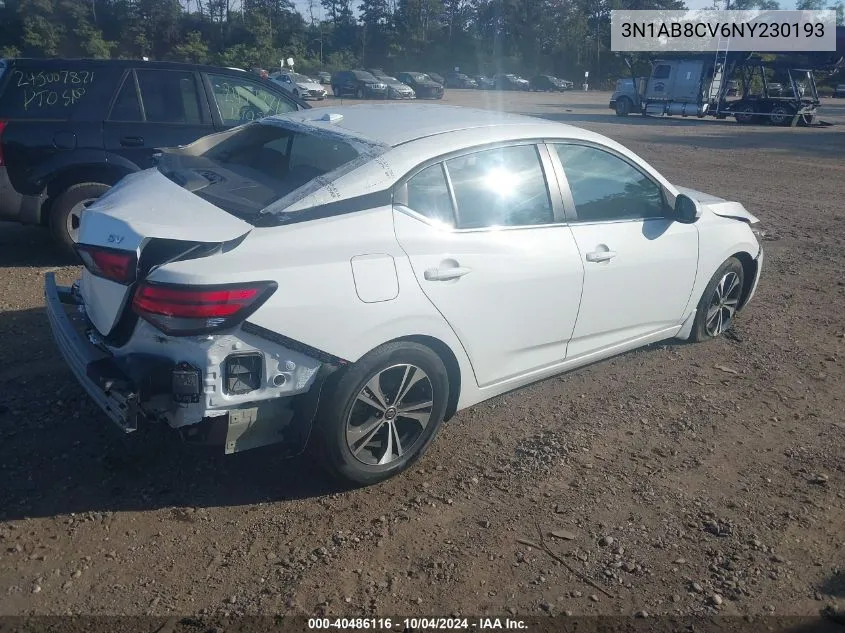 2022 Nissan Sentra Sv Xtronic Cvt VIN: 3N1AB8CV6NY230193 Lot: 40486116