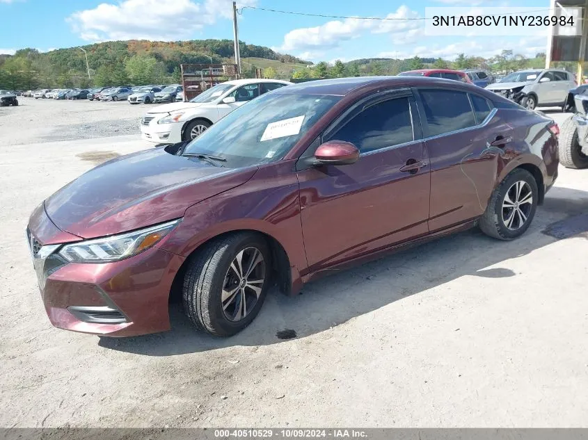 2022 Nissan Sentra Sv Xtronic Cvt VIN: 3N1AB8CV1NY236984 Lot: 40510529