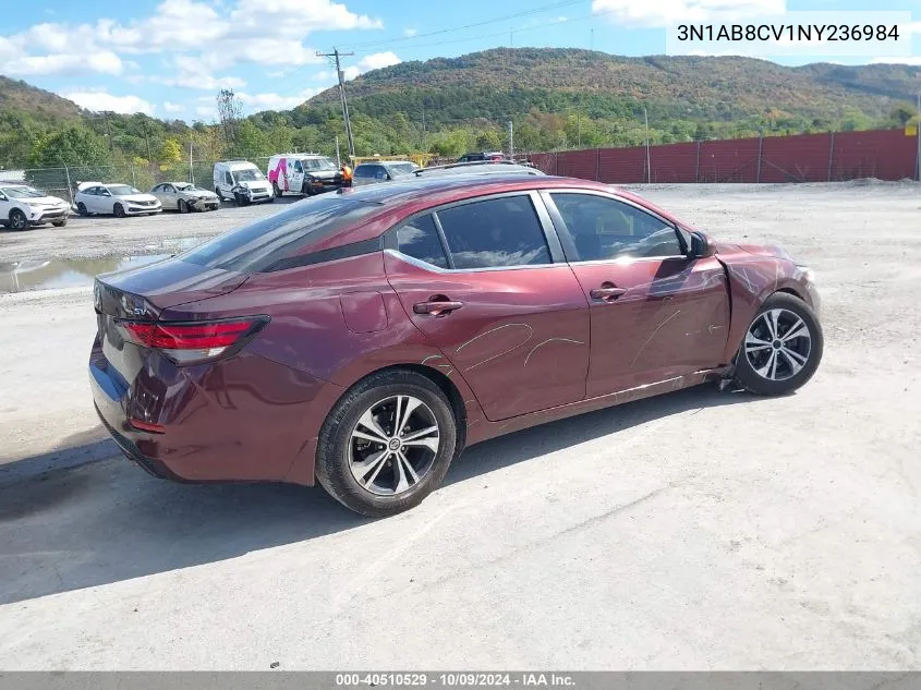 2022 Nissan Sentra Sv Xtronic Cvt VIN: 3N1AB8CV1NY236984 Lot: 40510529