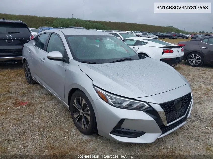 2022 Nissan Sentra Sv Xtronic Cvt VIN: 3N1AB8CV3NY317663 Lot: 40534535