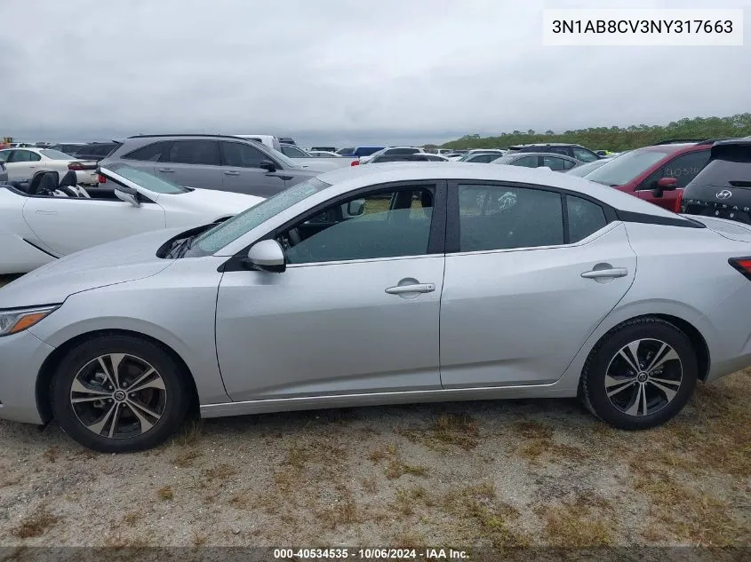 2022 Nissan Sentra Sv Xtronic Cvt VIN: 3N1AB8CV3NY317663 Lot: 40534535