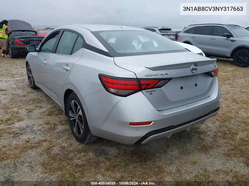 2022 Nissan Sentra Sv Xtronic Cvt VIN: 3N1AB8CV3NY317663 Lot: 40534535