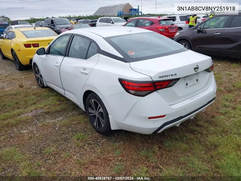 2022 Nissan Sentra Sv VIN: 3N1AB8CV8NY251918 Lot: 40539767