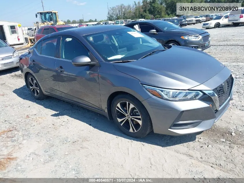 2022 Nissan Sentra Sv Xtronic Cvt VIN: 3N1AB8CV0NY208920 Lot: 40540571