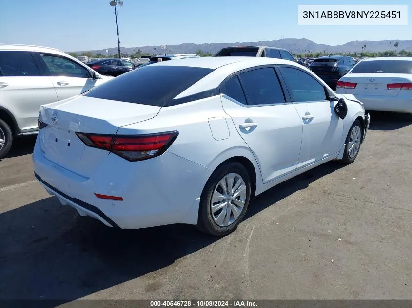 2022 Nissan Sentra S Xtronic Cvt VIN: 3N1AB8BV8NY225451 Lot: 40546728