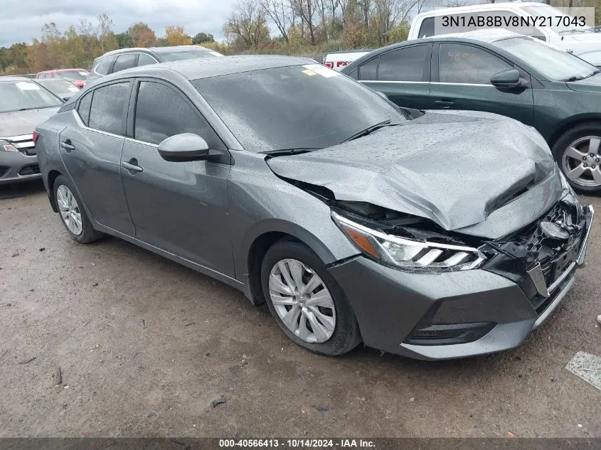 2022 Nissan Sentra S Xtronic Cvt VIN: 3N1AB8BV8NY217043 Lot: 40566413