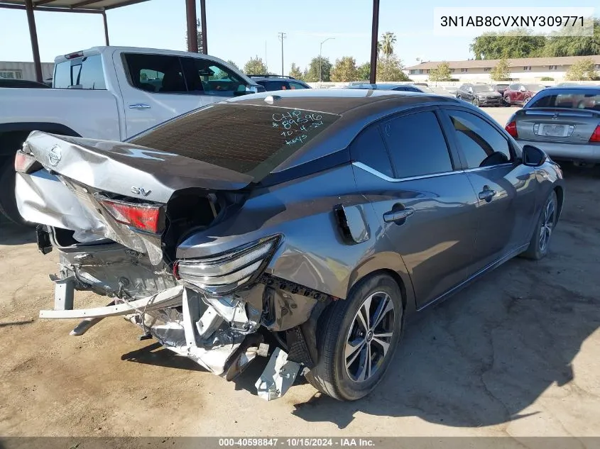 2022 Nissan Sentra Sv Xtronic Cvt VIN: 3N1AB8CVXNY309771 Lot: 40598847