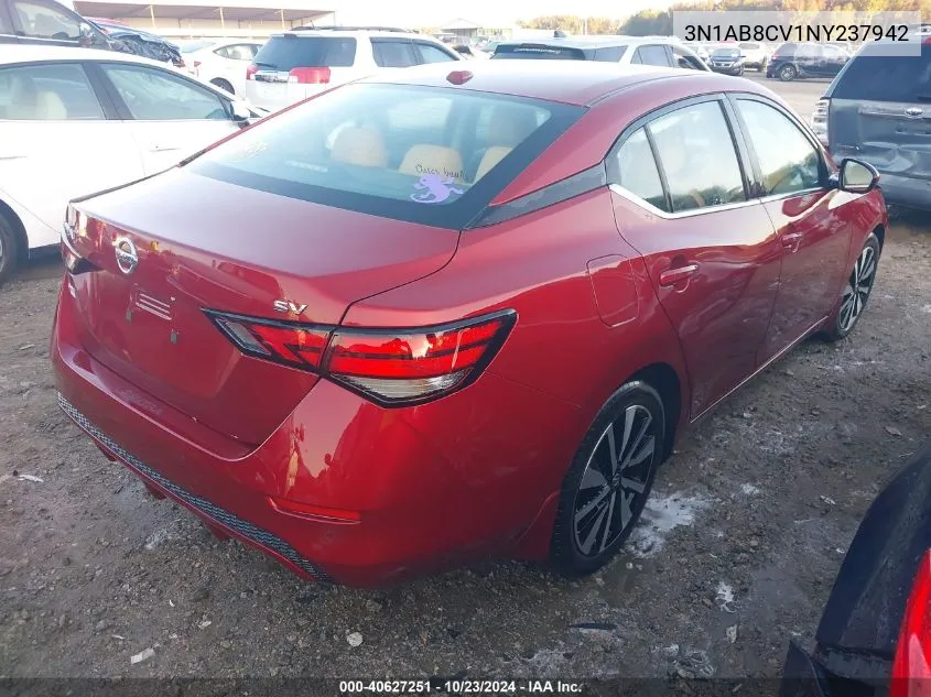 2022 Nissan Sentra Sv Xtronic Cvt VIN: 3N1AB8CV1NY237942 Lot: 40627251