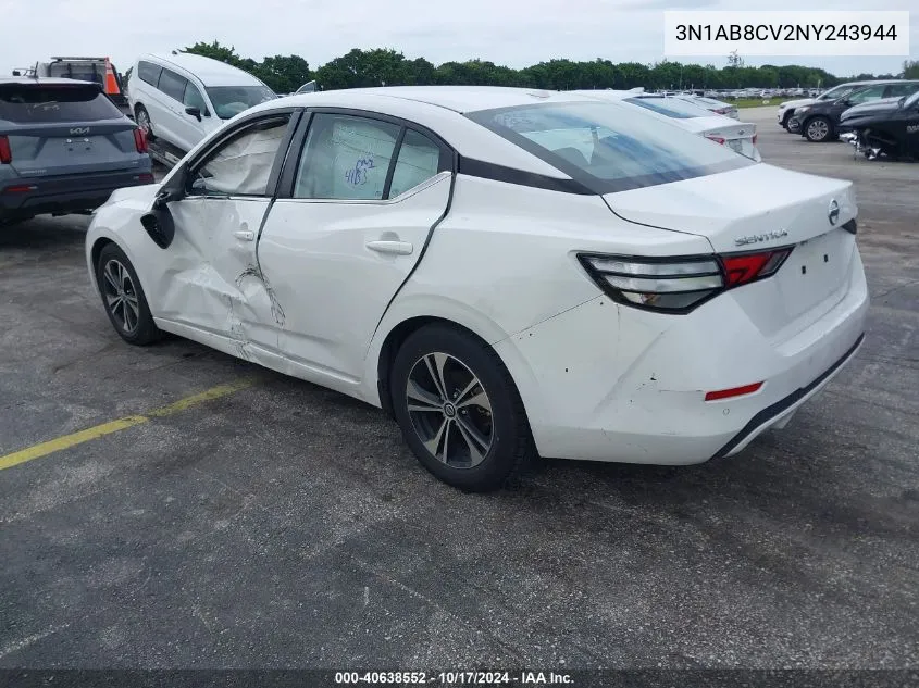 2022 Nissan Sentra Sv Xtronic Cvt VIN: 3N1AB8CV2NY243944 Lot: 40638552