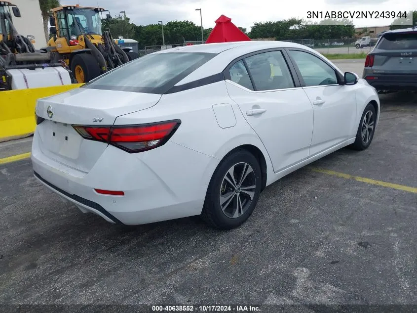 2022 Nissan Sentra Sv Xtronic Cvt VIN: 3N1AB8CV2NY243944 Lot: 40638552