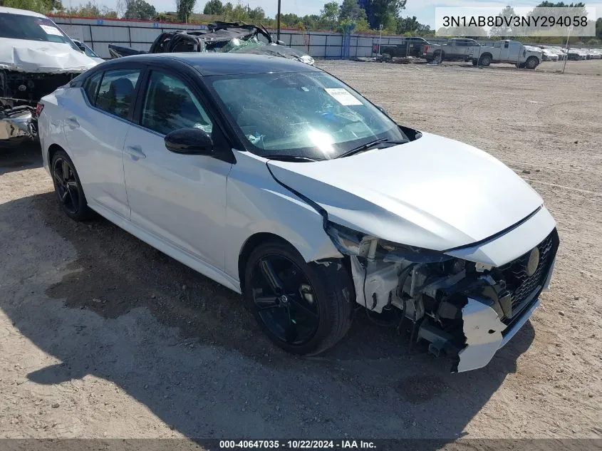 2022 Nissan Sentra Sr Xtronic Cvt VIN: 3N1AB8DV3NY294058 Lot: 40647035