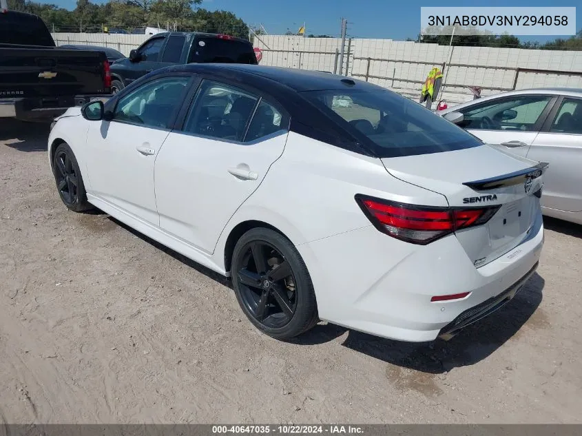 2022 Nissan Sentra Sr Xtronic Cvt VIN: 3N1AB8DV3NY294058 Lot: 40647035