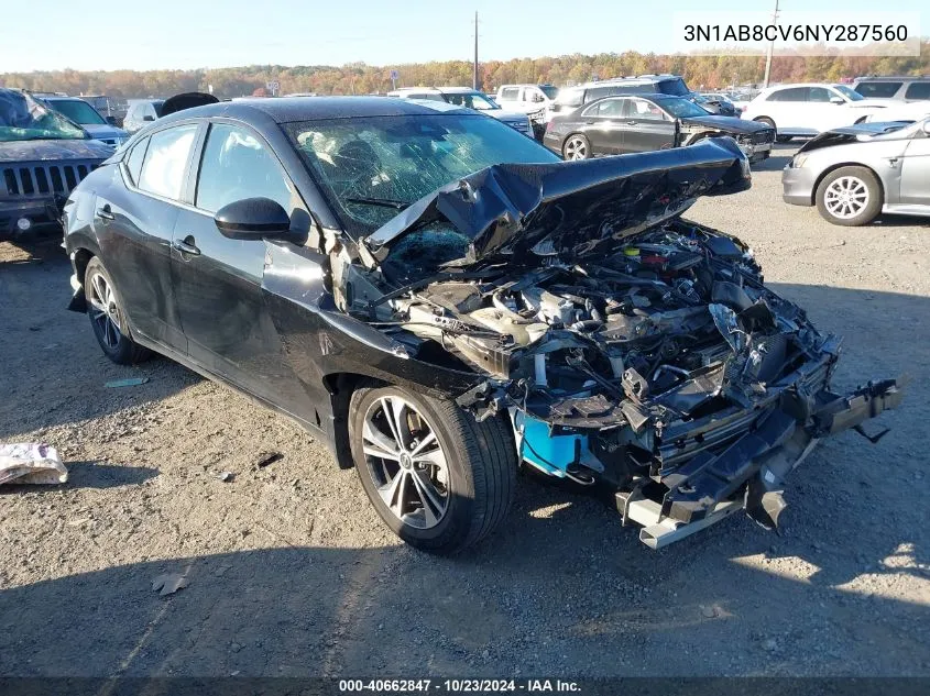 2022 Nissan Sentra Sv Xtronic Cvt VIN: 3N1AB8CV6NY287560 Lot: 40662847