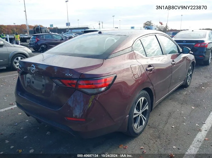 2022 Nissan Sentra Sv VIN: 3N1AB8CV9NY223870 Lot: 40687134