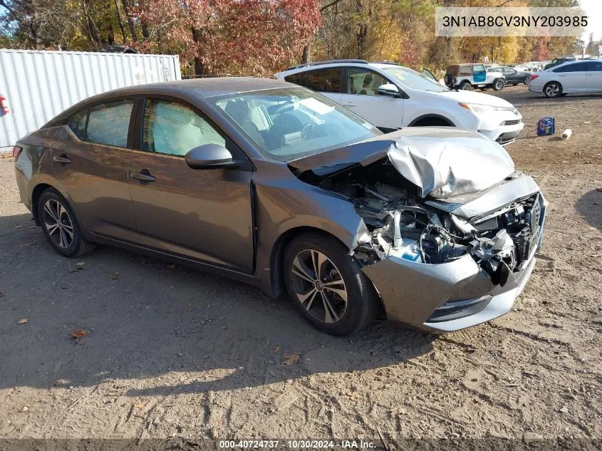 2022 Nissan Sentra Sv Xtronic Cvt VIN: 3N1AB8CV3NY203985 Lot: 40724737