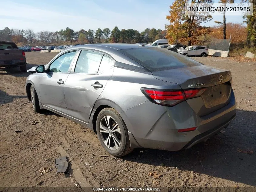 2022 Nissan Sentra Sv Xtronic Cvt VIN: 3N1AB8CV3NY203985 Lot: 40724737