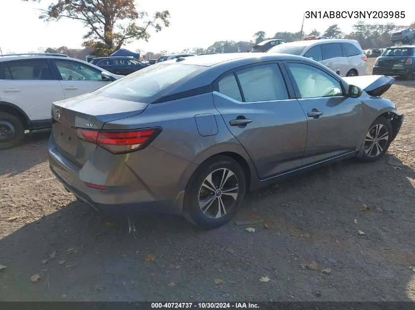 2022 Nissan Sentra Sv Xtronic Cvt VIN: 3N1AB8CV3NY203985 Lot: 40724737